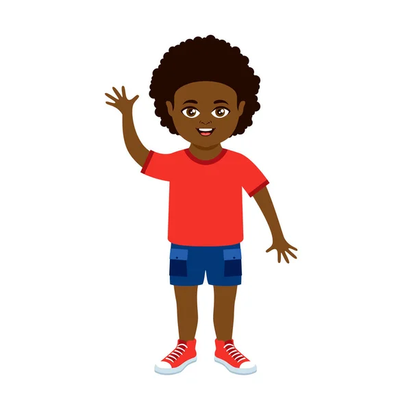 Cute Happy Little African Boy Red Shirt Icon Vector Adorable — 스톡 벡터