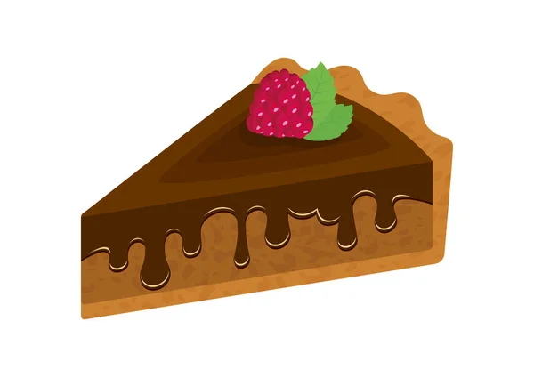 Scheibe Schokoladencremetorte Mit Himbeeren Und Minzblättern Köstliche Schokolade Himbeerkuchen Symbol — Stockvektor