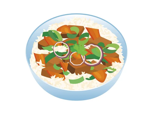 Rice Bowl Tofu Vegetables Icon Vector Healthy Vegan Rice Tofu — Archivo Imágenes Vectoriales