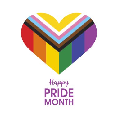 Happy Pride Month icon vector. Progress LGBTQIA pride flag in heart shape icon vector isolated on a white background. LGBT design element. Rainbow gay flag heart vector