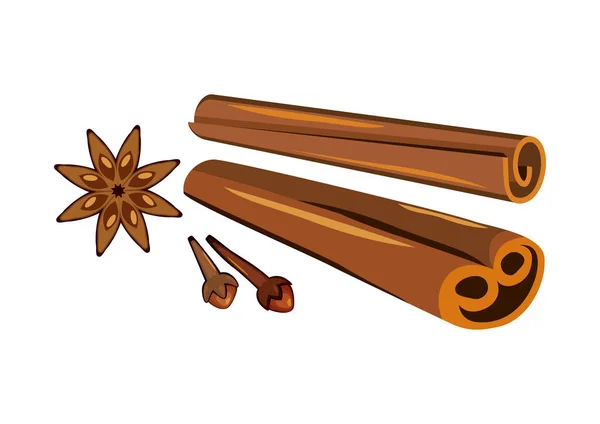 Cinnamon Clove Star Anise Spice Icon Set Vector Aromatic Spices — Vector de stock