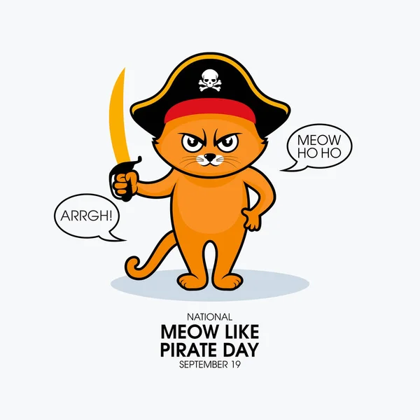 National Meow Pirate Day Vector Divertido Gato Pirata Con Sombrero — Vector de stock