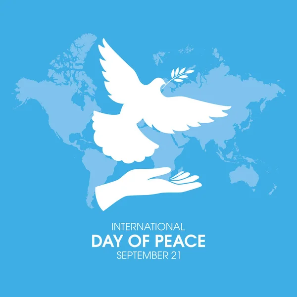 9月21日是国际和平日 人类的手与和平鸽的白色轮廓图标矢量 每年9月21日 重要的一天 — 图库矢量图片