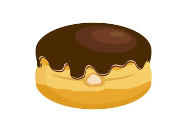 Boston kremalı çörek ikonu vektörü. Çikolata kremalı çörek ve beyaz arka planda izole edilmiş vanilyalı krema ikon vektörü. Yuvarlak çikolatalı çörek çizimi