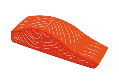 Sağlıklı taze çiğ somon bifteği deniz ürünleri ikonu çizimi. Sağlıklı yağ besin ikonu vektörü beyaz bir arkaplanda izole edilmiş. Somon balığı resmi. Omega 3 tasarım ögesi