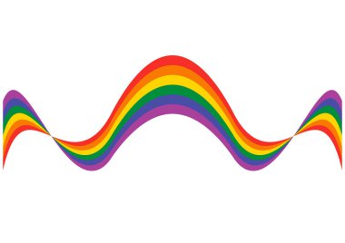 Dalgalı soyut LGBT gurur bayrağı kurdele ikonu vektörü. LGBT bayrak tasarımı ögesi beyaz bir arkaplanda izole edildi. LGBT gökkuşağı gurur şekli vektörü. LGBTQIA kıvırcık gay sembolü