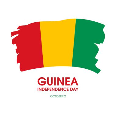 Gine Bağımsızlık Günü vektörü. Beyaz arka planda Gine ikon vektörünün Grunge bayrağı izole edildi. Dalgalı boya fırçası Gine Bayrağı tasarım elementi. 2 Ekim. Önemli bir gün.