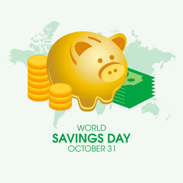 Vetor Dia Mundial Poupança Banco Porquinho Dourado Moedas Vetor Ícone — Vetor de Stock
