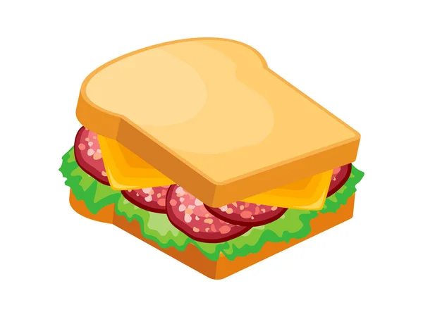 Delicioso Sándwich Con Salami Queso Lechuga Vector Icono Icono Emparedado — Vector de stock