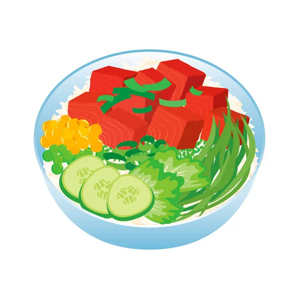 Hawaii Poke Bowl Mit Thunfischwürfeln Und Gemüse Symbolvektor Thunfisch Poke — Stockvektor