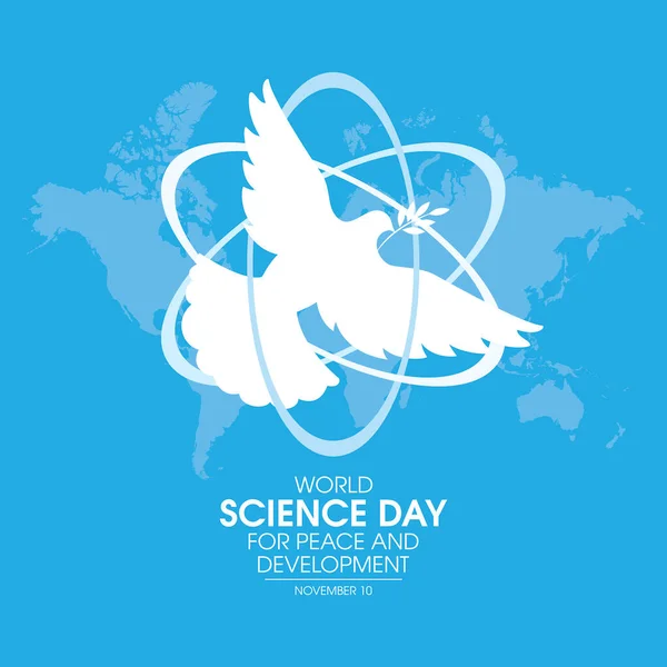 世界和平与发展科学日病媒 和平的鸽子和原子白色的轮廓图标矢量 每年11月10日重要的一天 — 图库矢量图片