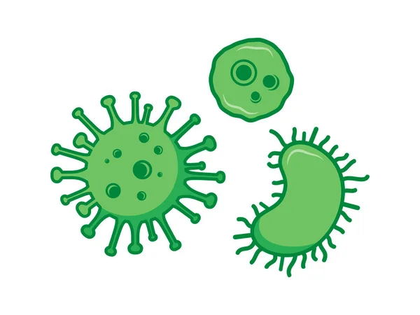Zöld Baktériumok Vírus Sejtek Mikrobák Ikon Set Vektor Zöld Vírus — Stock Vector