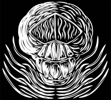 Tişört için siyah beyaz canavar baskısı