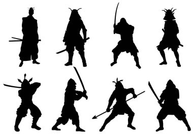 The Set of Samurai Warriors Silhouette - Vector Image clipart
