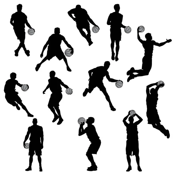 Set Basketball Player Silhouettes Isolated White Background — 图库矢量图片