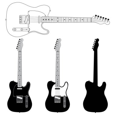 Beyaz arkaplanda elektro gitar siluetleri izole edildi