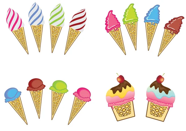 Ice Creams Cup Cakes Isolated White Background — Διανυσματικό Αρχείο
