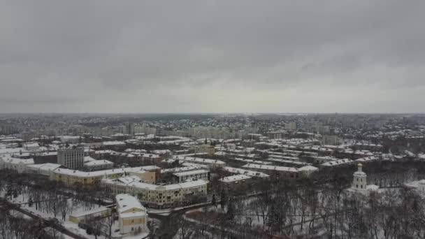 Cityscape of Chernihiv. Aerial drone view. Winter — Vídeo de Stock