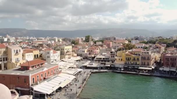 Yunanistan Girit Kentindeki Eski Venedik Hanya Limanı Karşı Manzaralı Hava — Stok video