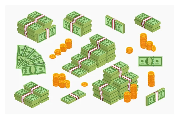 Wads Money Munten Penny Gold Cash Set Vector Illustratie — Stockvector