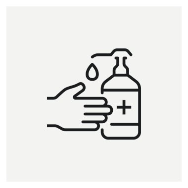  Dezenfeksiyon eli antiseptik damla sıvı koronavirüs ikon vektör çizimi