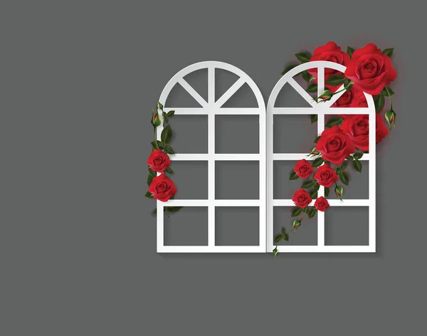 Ventana Rosas Rojas Fondo — Vector de stock