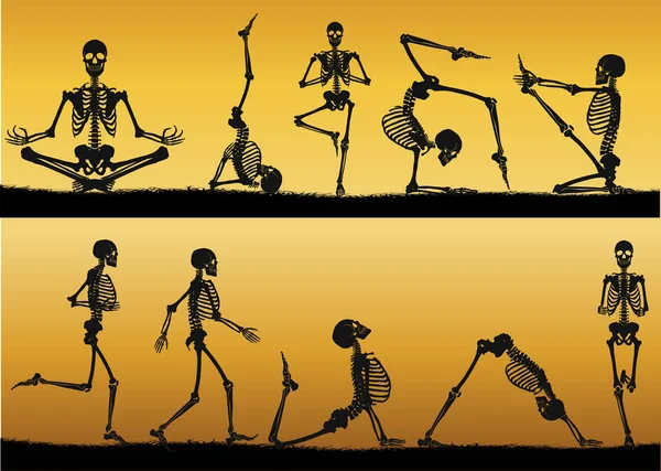 Esqueletos Humanos Negros Sobre Fondo Dorado — Archivo Imágenes Vectoriales