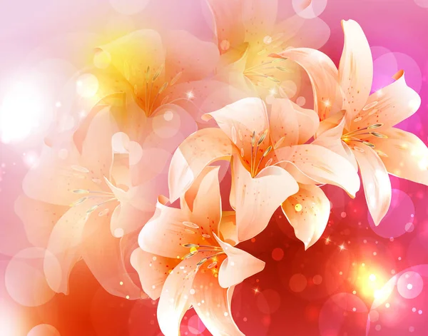 Bunga Lily Pada Latar Belakang Gradien Merah Muda - Stok Vektor