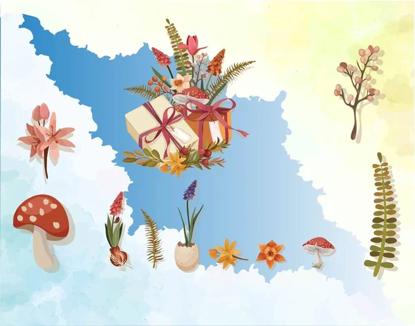 Kart tasarımı zarif çiçekler sunar doğa unsurları çizimi