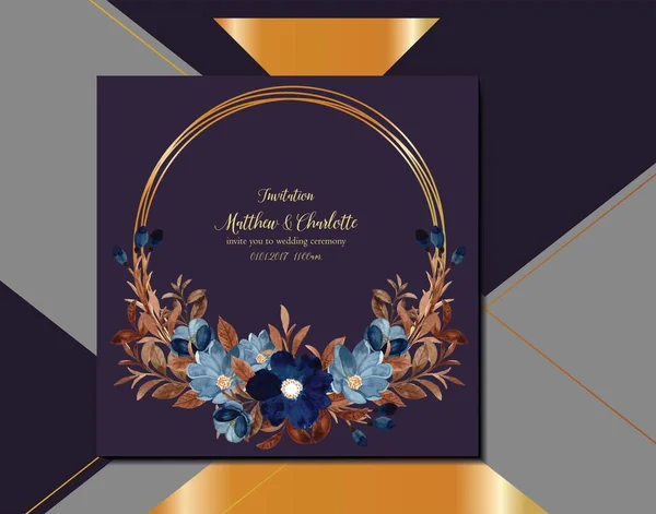Convite Casamento Com Vetor Capa Flor Azul — Vetor de Stock