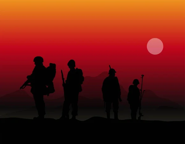 Silhouettes Walking Soldiers Patrol Figures Separate Elements — стоковый вектор