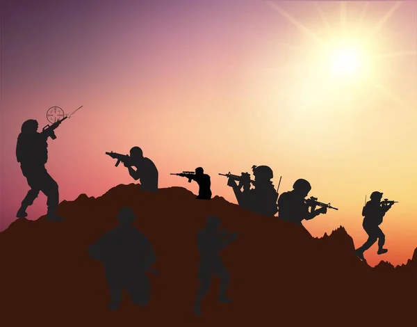 Silhouettes Soldier Shooting Positions — Wektor stockowy