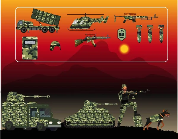 Ilustrações Militares Soldados Armas Diferentes —  Vetores de Stock