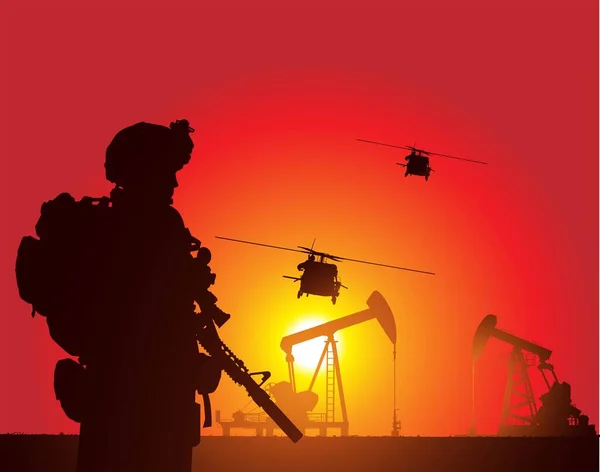 Silhouette Soldiers Waiting Helicopters — Wektor stockowy