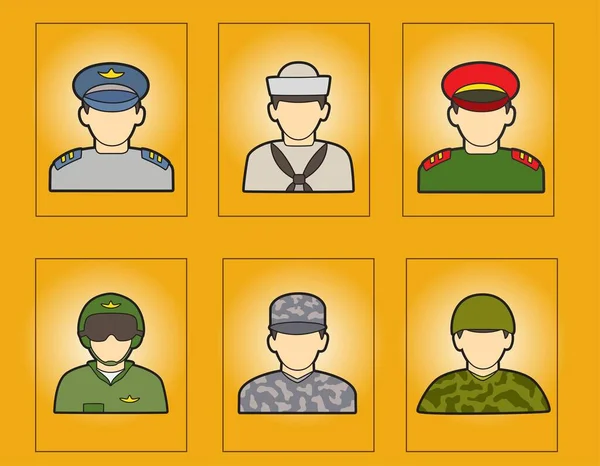 Set Icon Character Military People Soldier — Wektor stockowy