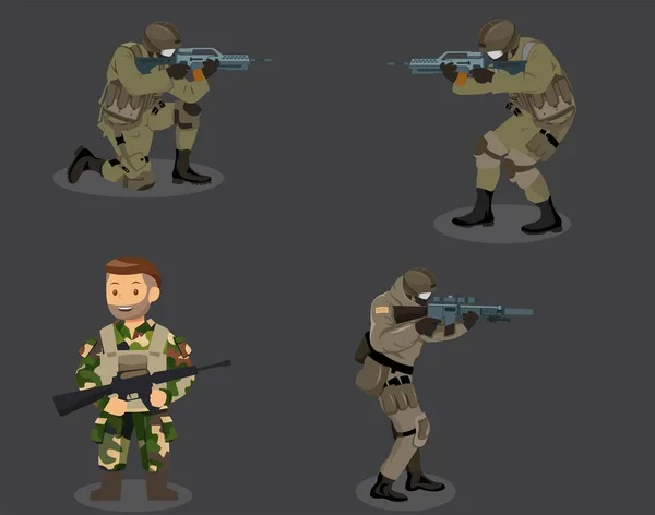 Army Soldier Icon Shooting Gesture Flat Cartoon Sketch — стоковый вектор