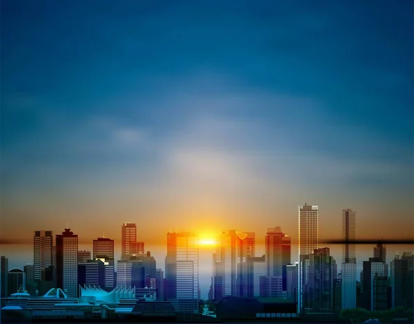 Bella Notte Con Cielo Paesaggio Della Città Edificio Tramonto — Vettoriale Stock