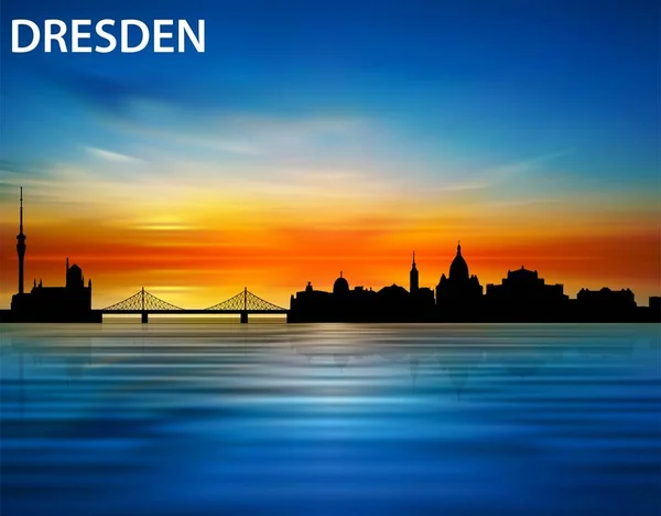 Silhueta Cidade Dresden Pôr Sol — Vetor de Stock