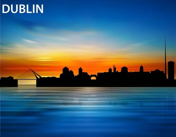 Die Silhouette Der Stadt Dublin Bei Sonnenuntergang — Stockvektor