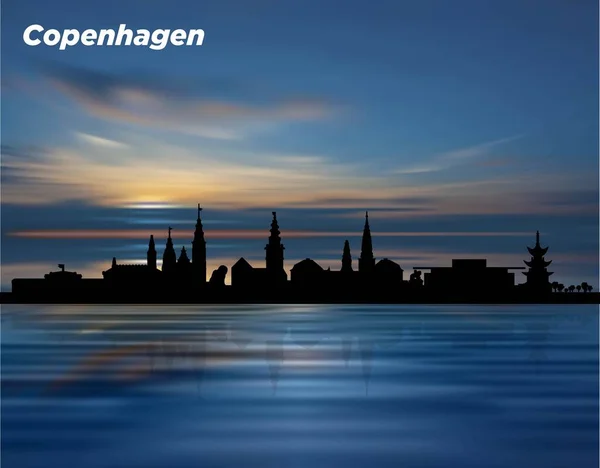 Σιλουέτα Της Πόλης Της Κοπεγχάγης Στο Ηλιοβασίλεμα — Διανυσματικό Αρχείο