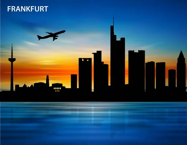 Silueta Města Frankfurtu Západě Slunce — Stockový vektor