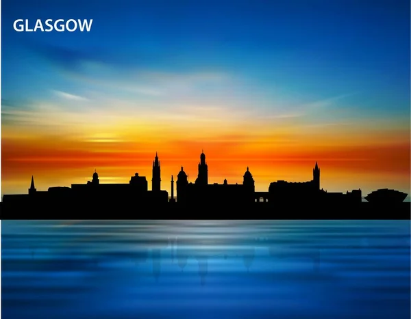 Die Silhouette Der Stadt Glasgow Bei Sonnenuntergang — Stockvektor