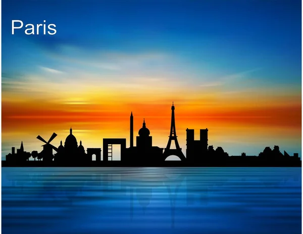 Silhouette Della Città Parigi Tramonto — Vettoriale Stock