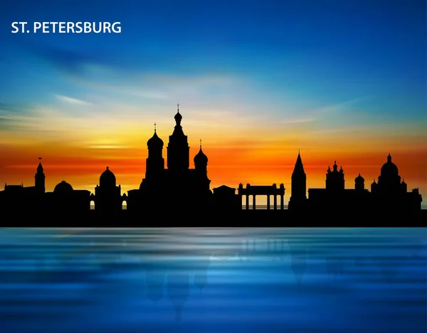 Die Silhouette Der Stadt Petersburg Bei Sonnenuntergang — Stockvektor