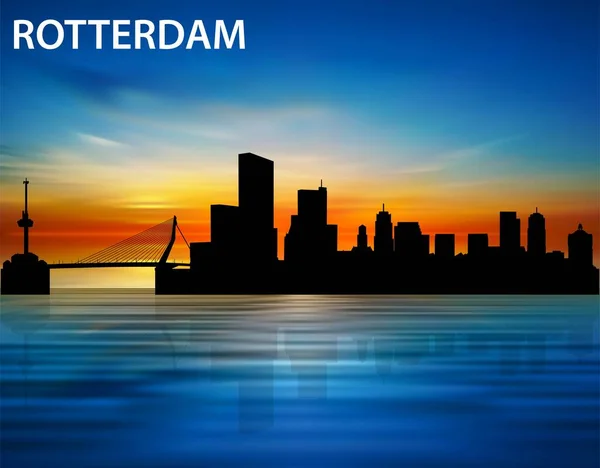 Σιλουέτα Της Πόλης Του Ρότερνταμ Στο Ηλιοβασίλεμα — Διανυσματικό Αρχείο
