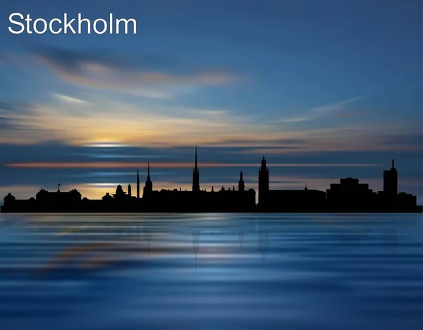 Silhueta Cidade Estocolmo Pôr Sol —  Vetores de Stock