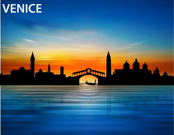 Silhouette Venice City Sunset — Stock Vector