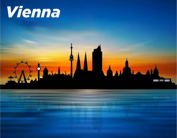 Silueta Ciudad Viena Atardecer — Vector de stock