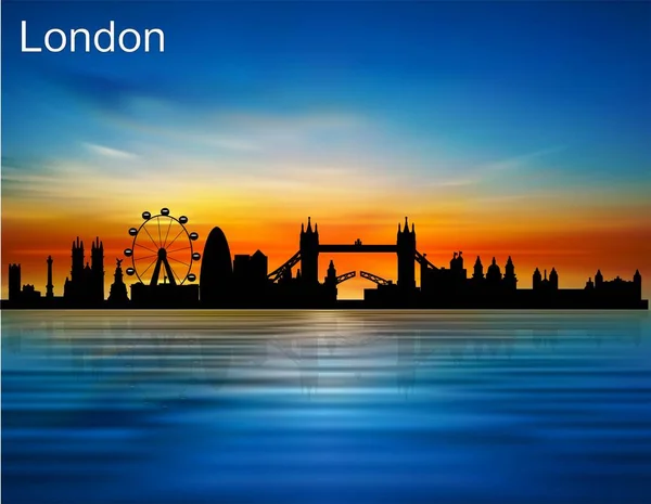 あなたはバナー ポスター 背景などを設計するために日没のロンドン市のシルエットを使用することができます — ストックベクタ