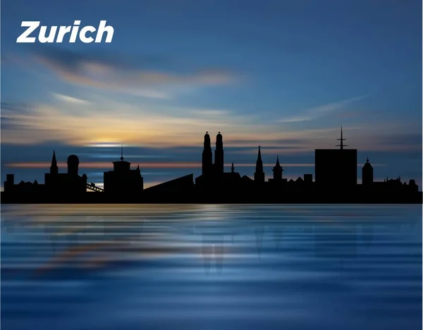 Silueta Ciudad Zurich Atardecer — Vector de stock
